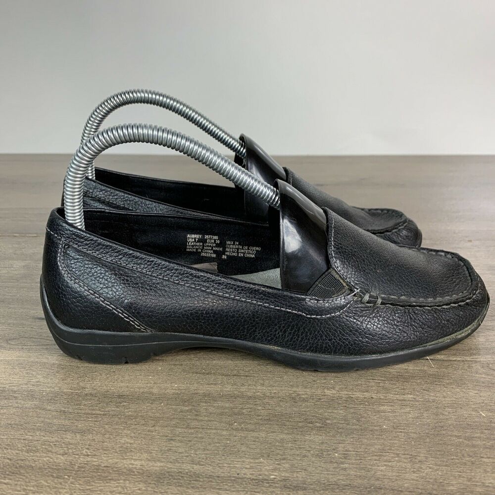 Dr Scholls Womens Loafer Shoes Size 7 Black Aubrey Slip on Flats Moc Toe Leather